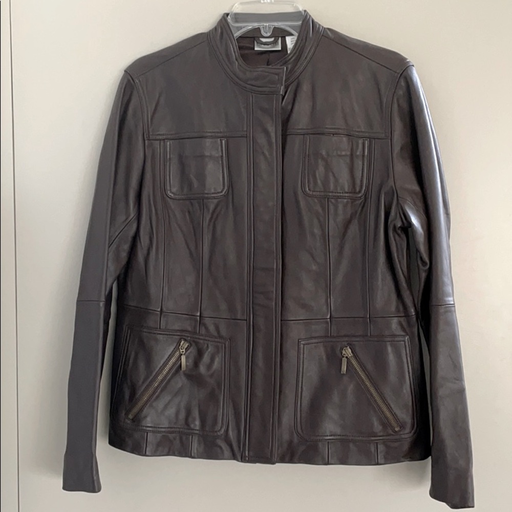 Chico’s Brown Winter Leather Jacket Sz 1 38” Waist